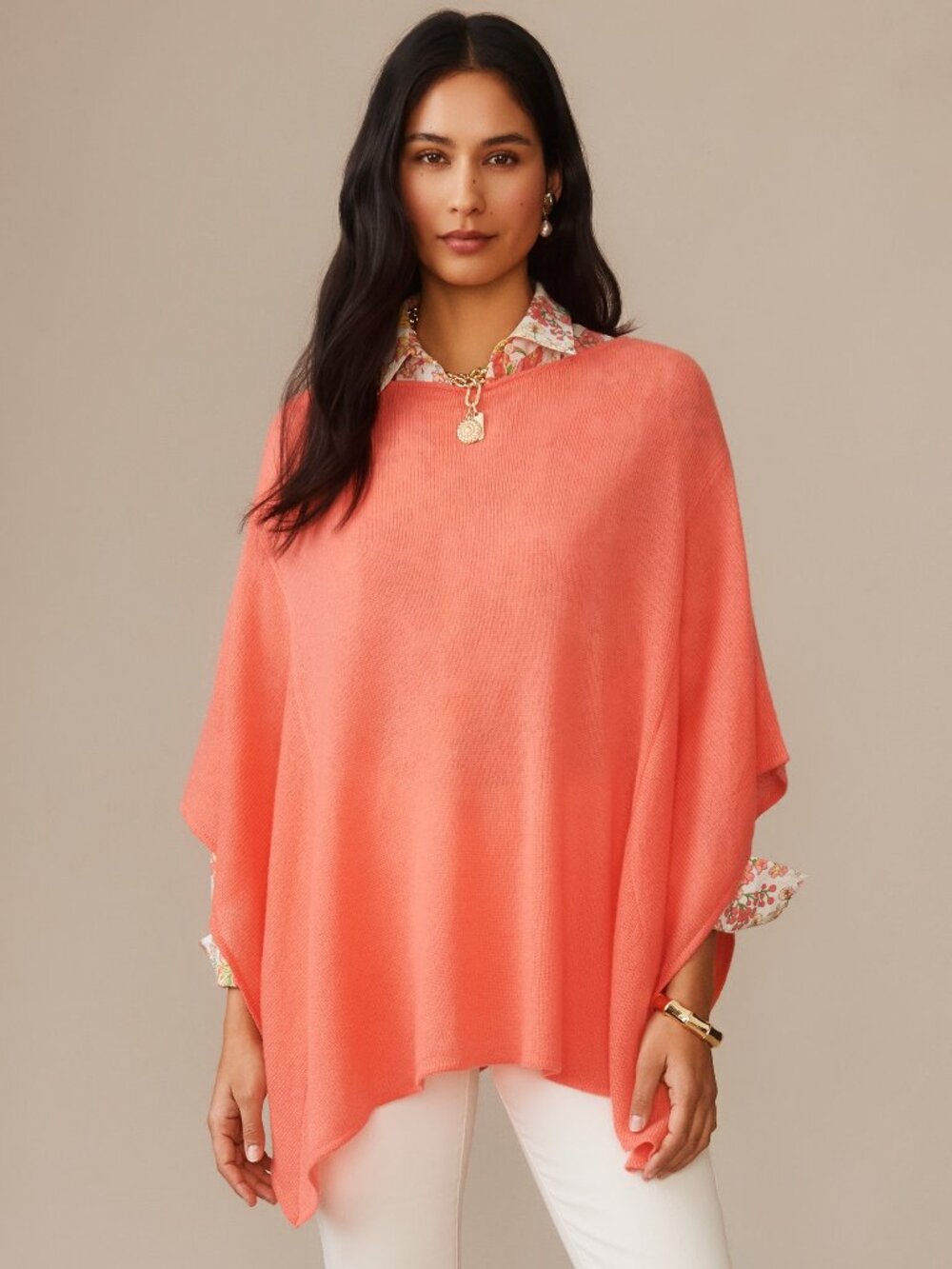 J McLaughlin Marin Cashmere Poncho - Coral Rose NEW